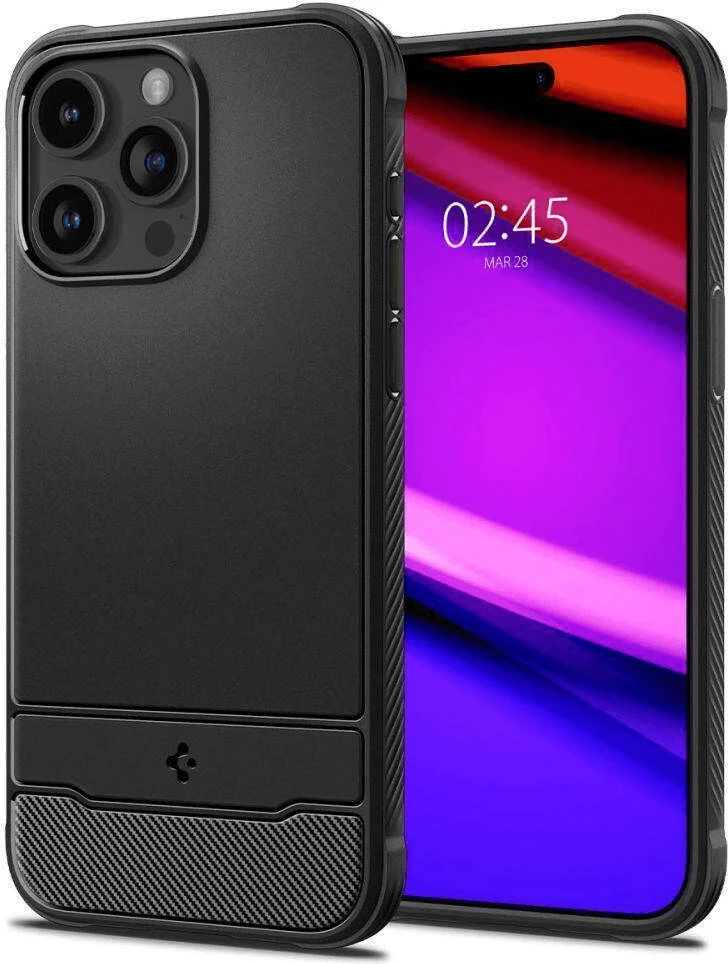 Mbështjellës Spigen Rugged Armor MagSafe për iPhone 15 Pro Max, silikon, e zezë