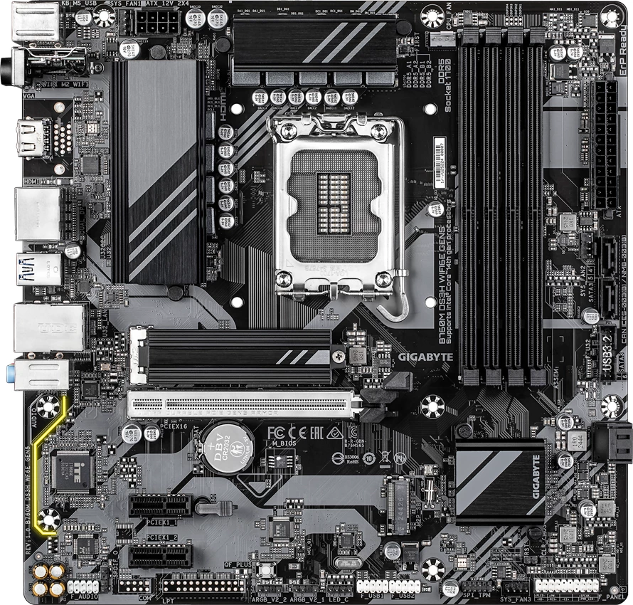 Pllakë amë GIGABYTE B760M DS3H WIFI6E GEN5, LGA1700, DDR5 (4 slote), Wi‑Fi 6E, mATX, e zezë