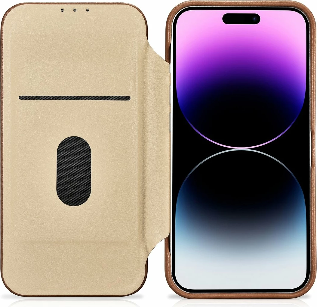 Mbështjellës iCarer CE Premium lëkurë për iPhone 14 Pro, MagSafe, kafe