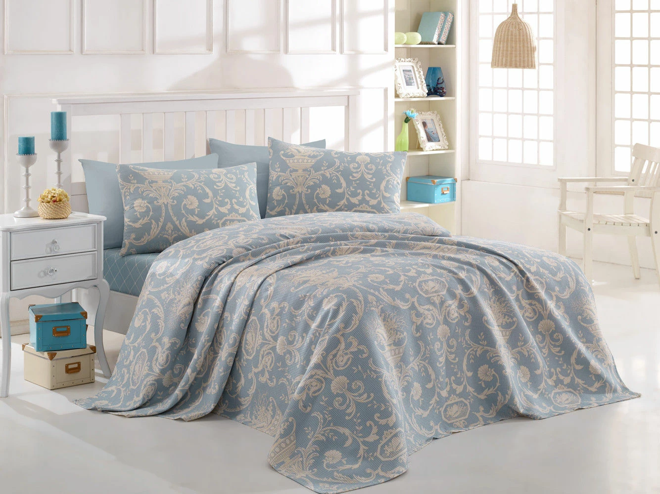 Set piké dhe jastëk, njësh, L'essentiel, Tuval, blu