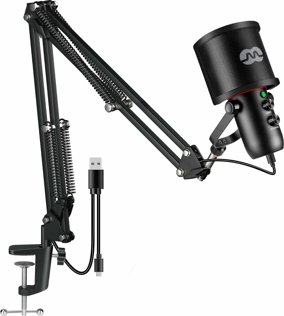 Mikrofon Mozos MKIT-GX USB kardioid me jack 3.5mm monitorimi, set me krah boom, i zi