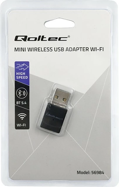 Adapter WiFi 6 me Bluetooth, Qoltec 56984, 900 Mbps, USB 2.0, mini, i zi