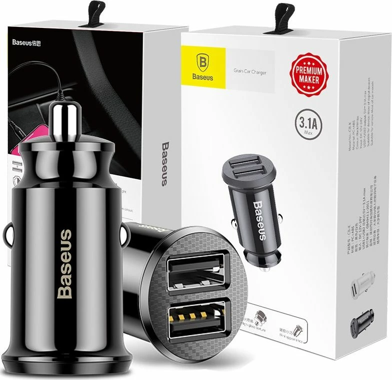 Karikues veture Baseus Grain CCALL-ML01, 2x USB-A, 3.1A, 10.5W, 12/24V, i zi