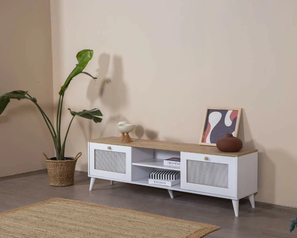 Komodë TV Skye Decor, Calvin, e bardhë dhe lis