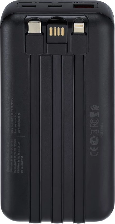 Powerbank RIVACASE VA2221 20000mAh 22.5W me ekran LCD, 3 kabllo (USB-C/Lightning/USB-A), e zezë