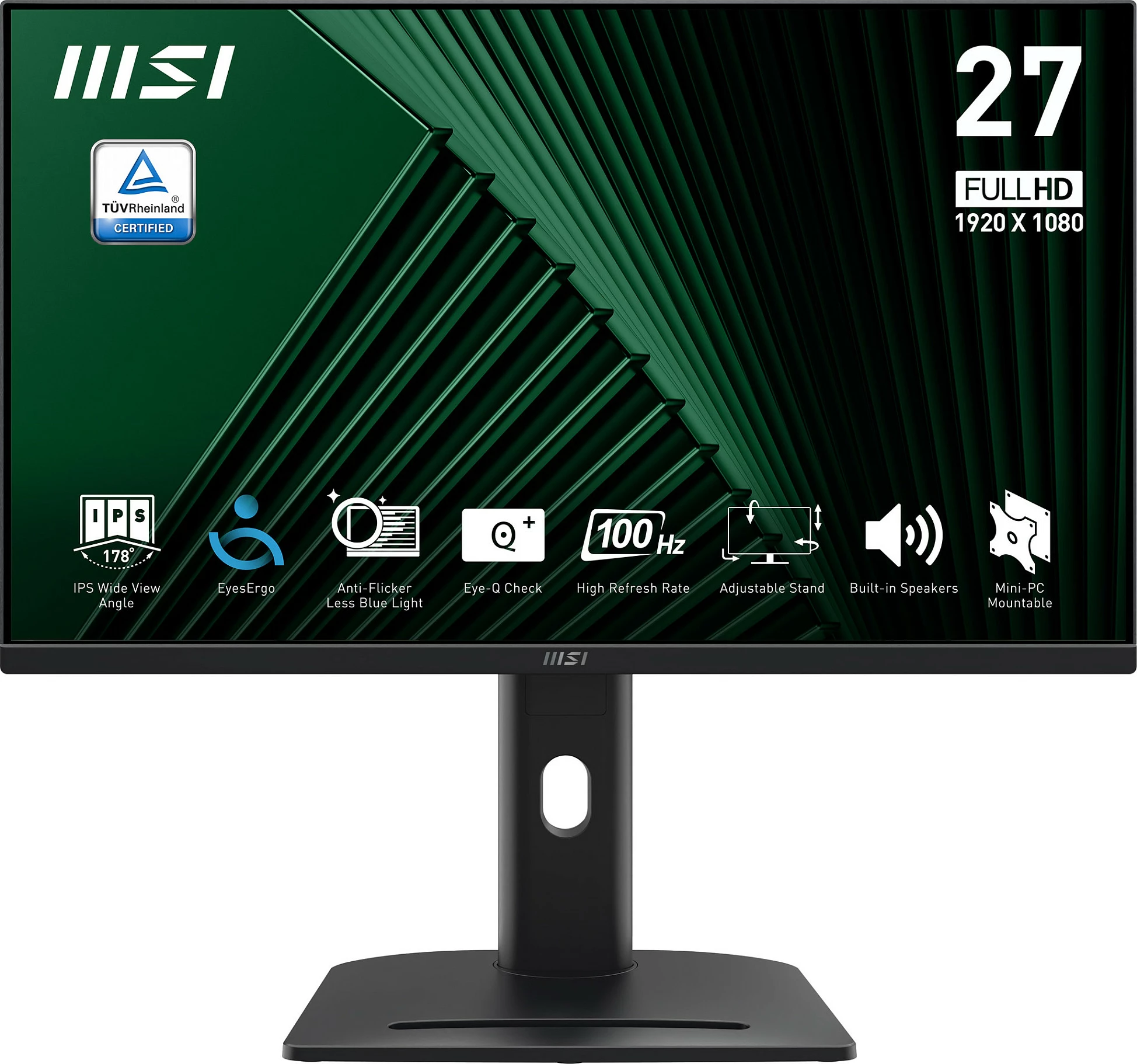 Monitor MSI 9S6-3PC39M-053, 27", Full HD, IPS, 100Hz, 4ms, HDMI/DisplayPort, pivot, altoparlantë, i zi