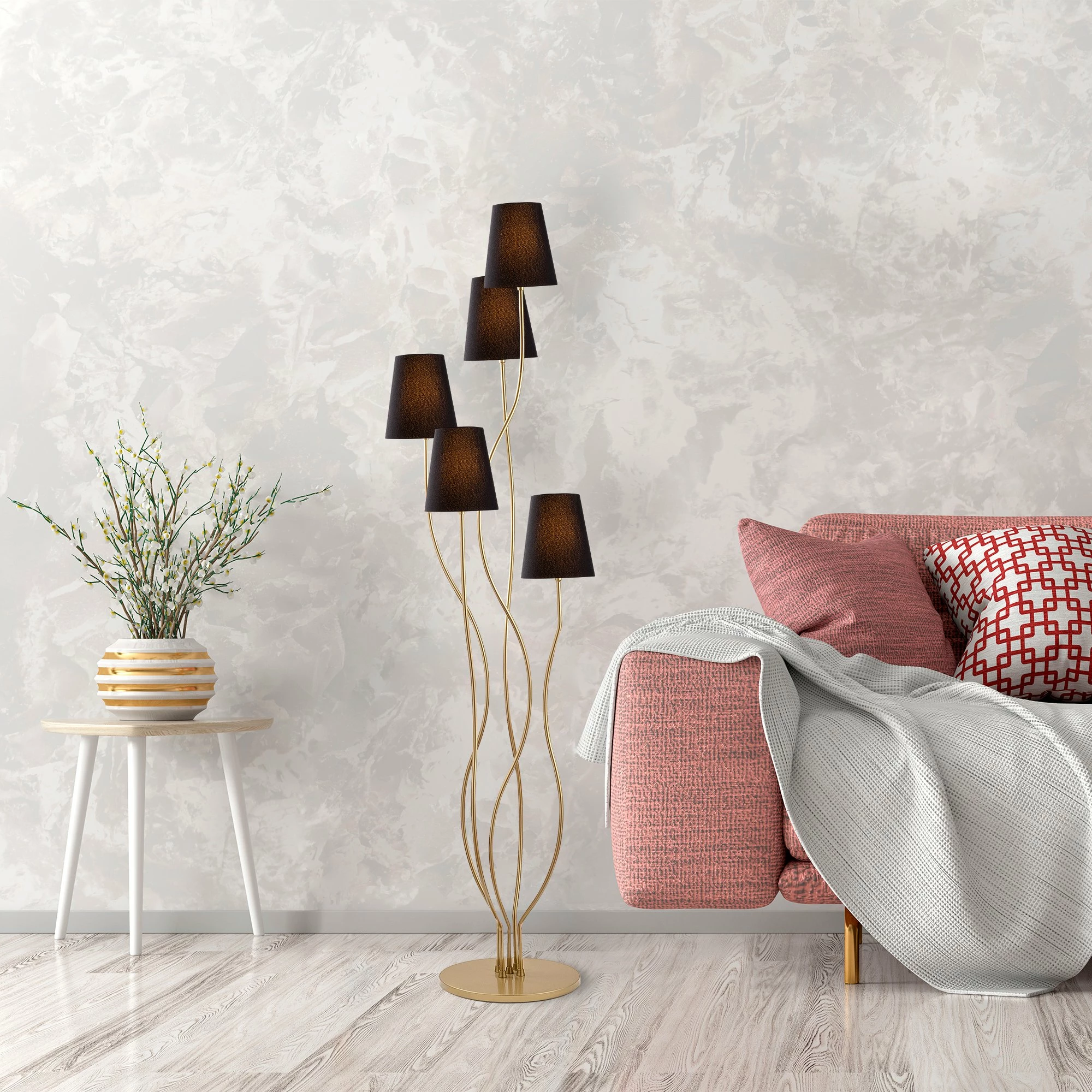 Llambë dyshemeje Opviq, Bonibon, ngjyrë ari e zezë, 44x44x160 cm