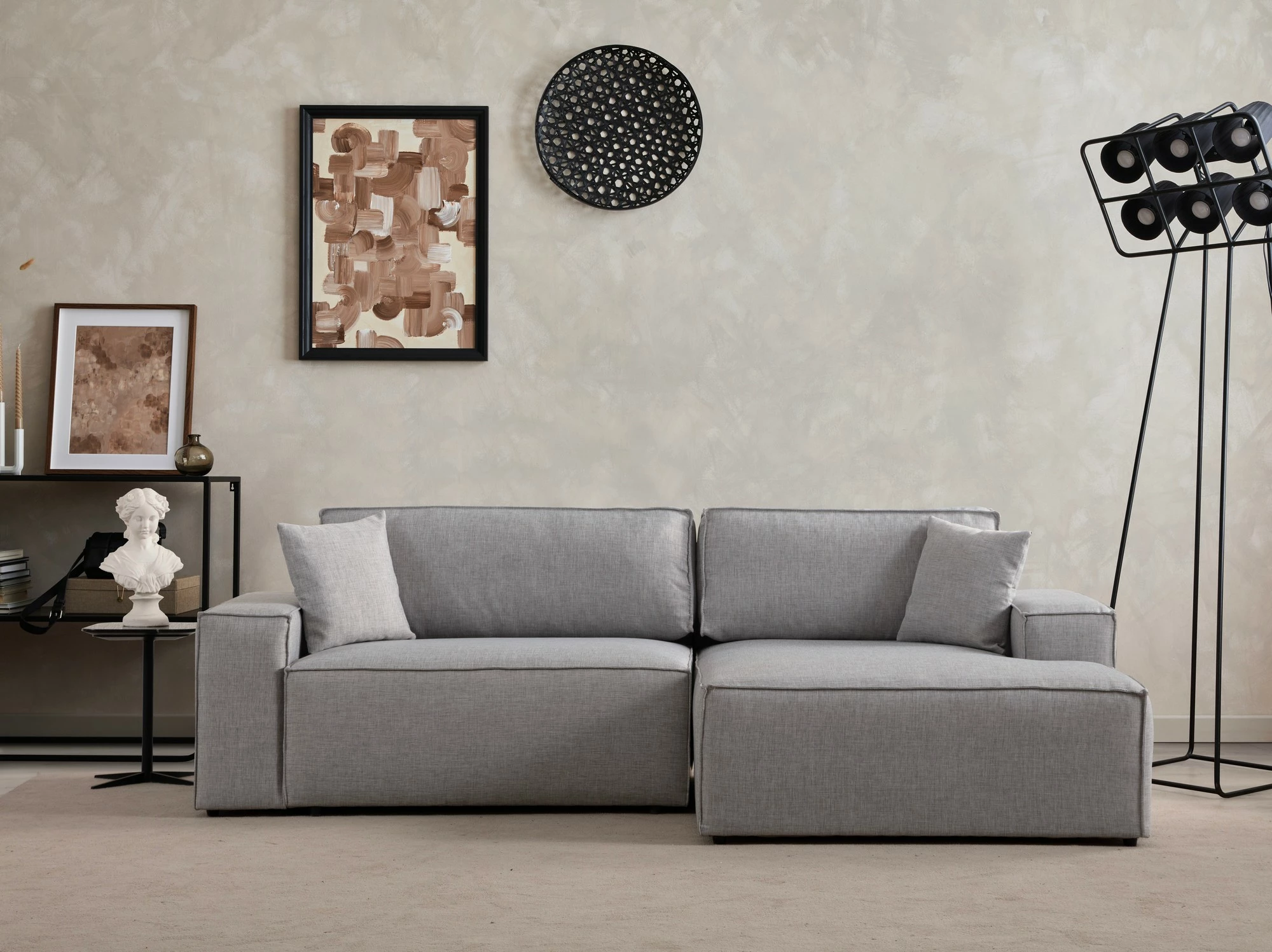 Kënd-sofë krevate Atelier del Sofa, Pırlo kënd i djathtë, gri e çelët
