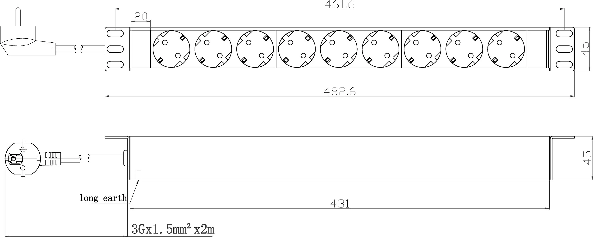 Shirit prizash (PDU) EFB Elektronik EK631DE.1, 9x dalje, 2 m, 16A, IP20, i zi
