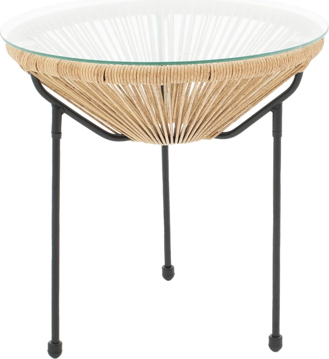 Tavolinë Acapulco, metal i zi, ratan natyral, 50x52cm