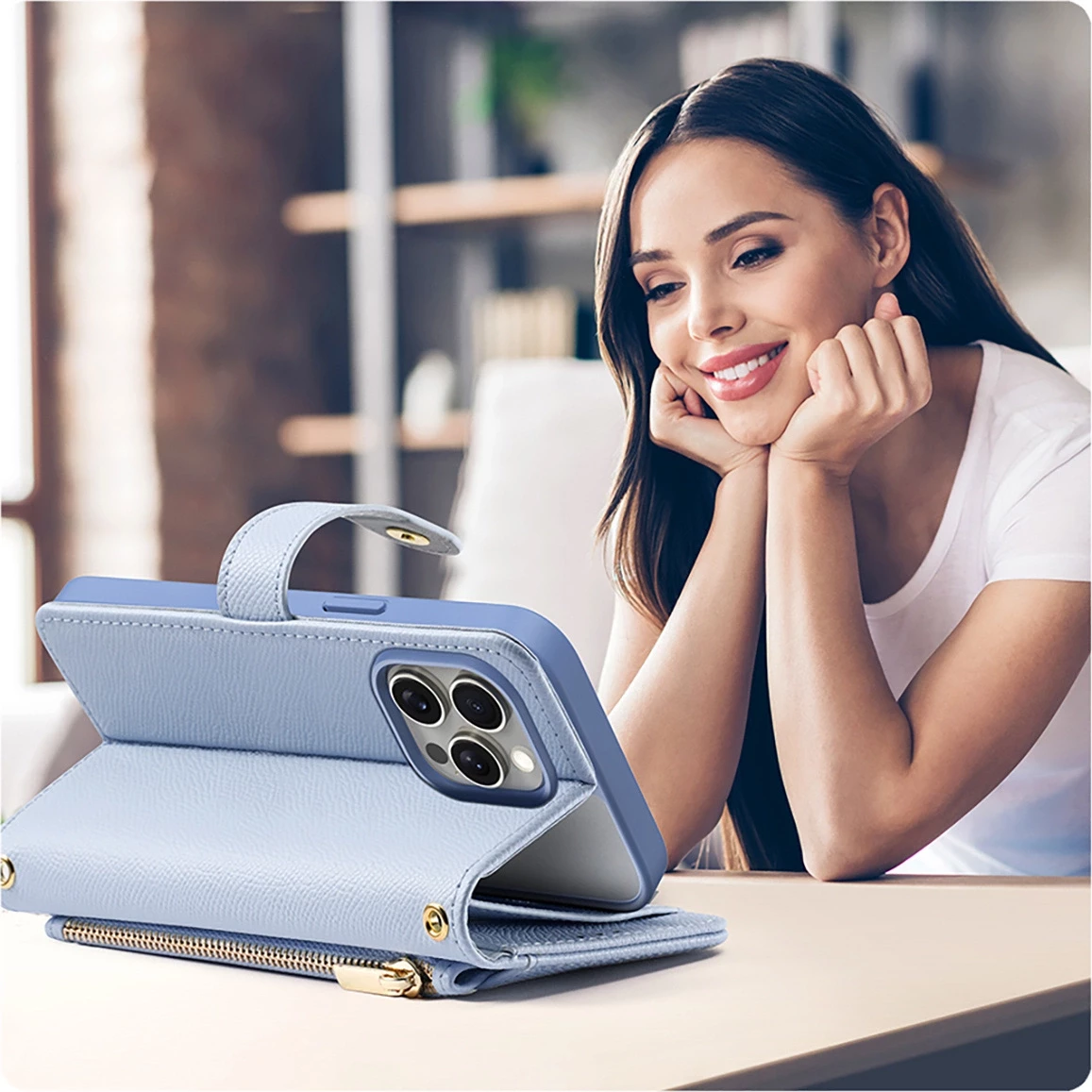 Mbështjellës Dux Ducis Lawa për iPhone 15 Pro Max, lëkurë, kaltër