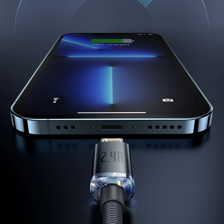 Kabllo USB-A në Lightning Baseus Crystal BSU3027BLU 1.2 m 2.4A, blu