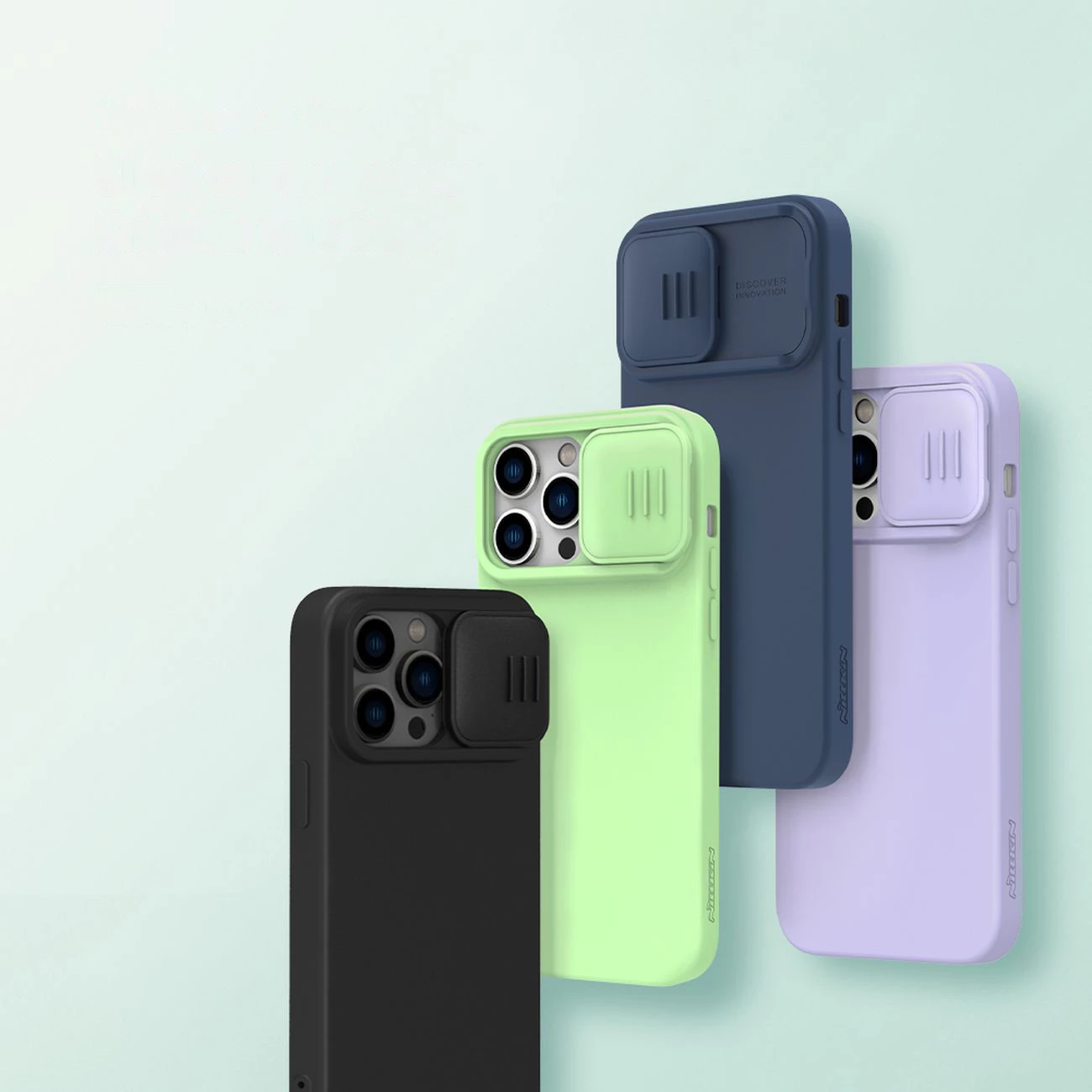 Mbështjellës Nillkin CamShield Silky Silicone për iPhone 14 Pro Max, MagSafe, kapak kamere, Kaltër