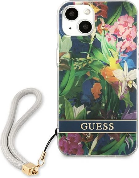 Mbështjellës Guess GUHCP13SHFLSB për iPhone 13 mini 5.4", Flower Strap, Blu