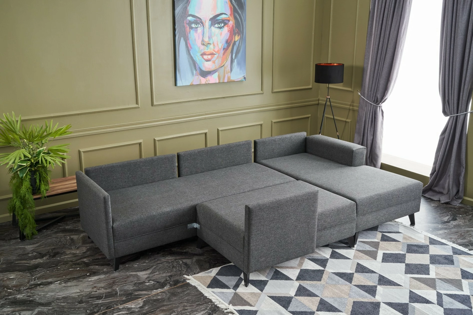 Kënd-sofë krevate Atelier del Sofa, Efsun, antracit