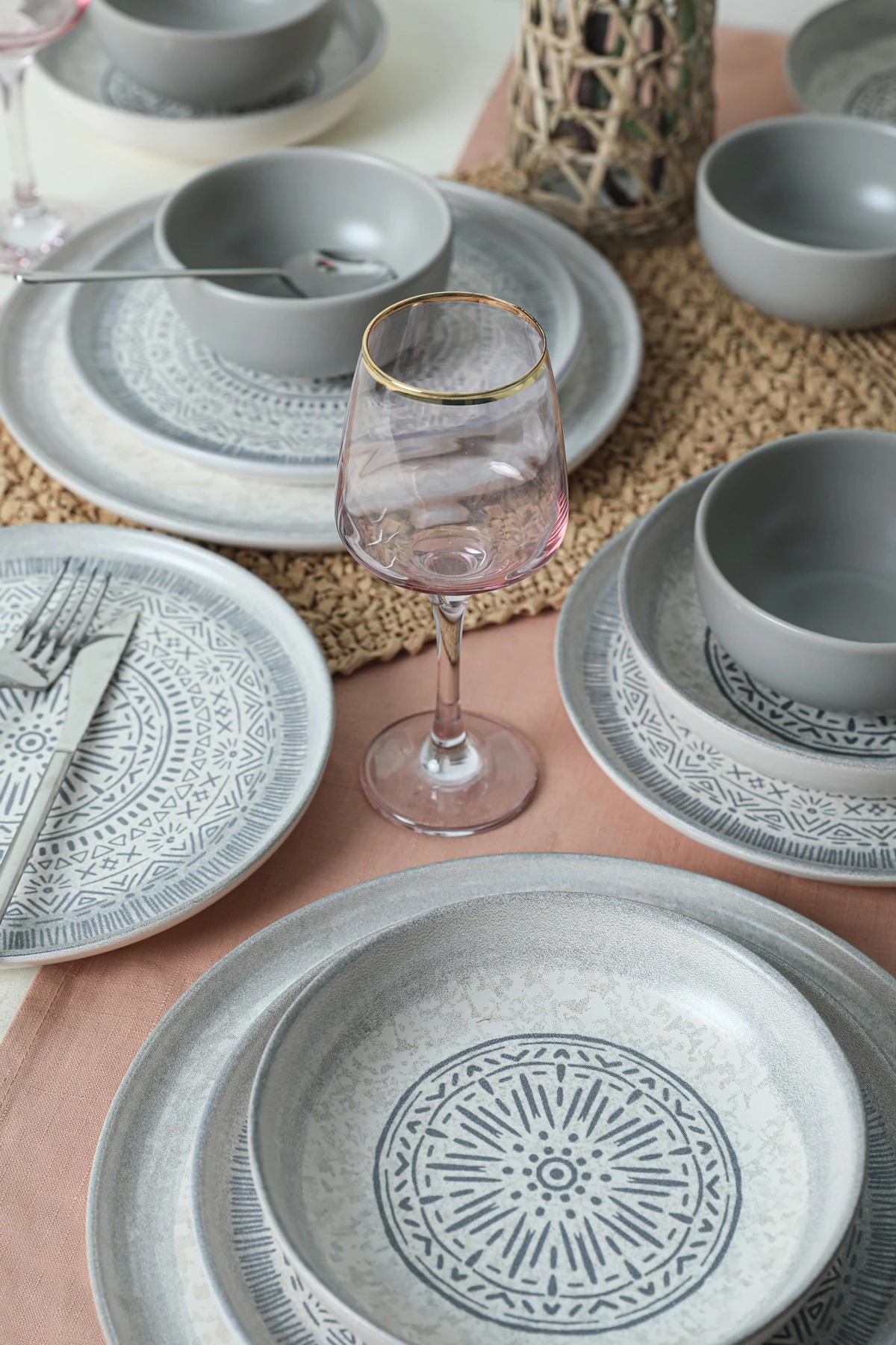 Set enësh për drekë, qeramikë, 24 copë, ngjyrë guri, Hermia Concept, X0001491700000000000000000