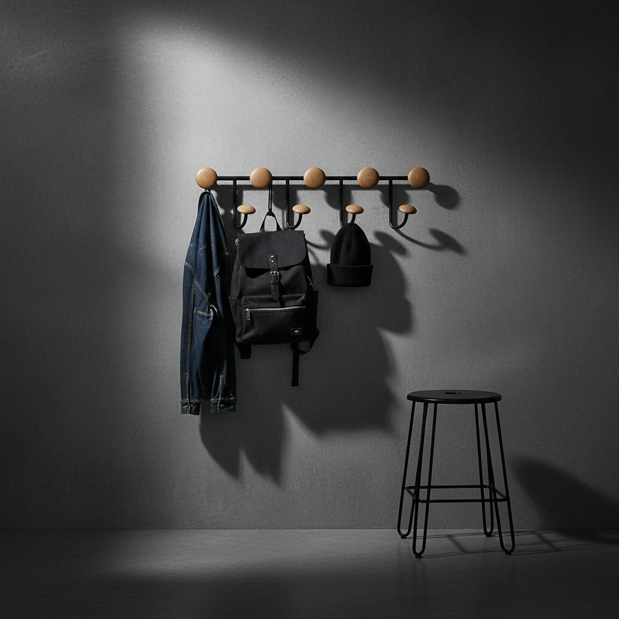 Varëse muri prej metali, Wallity, Amt-013, e zezë/natyrale, 65x12x22cm