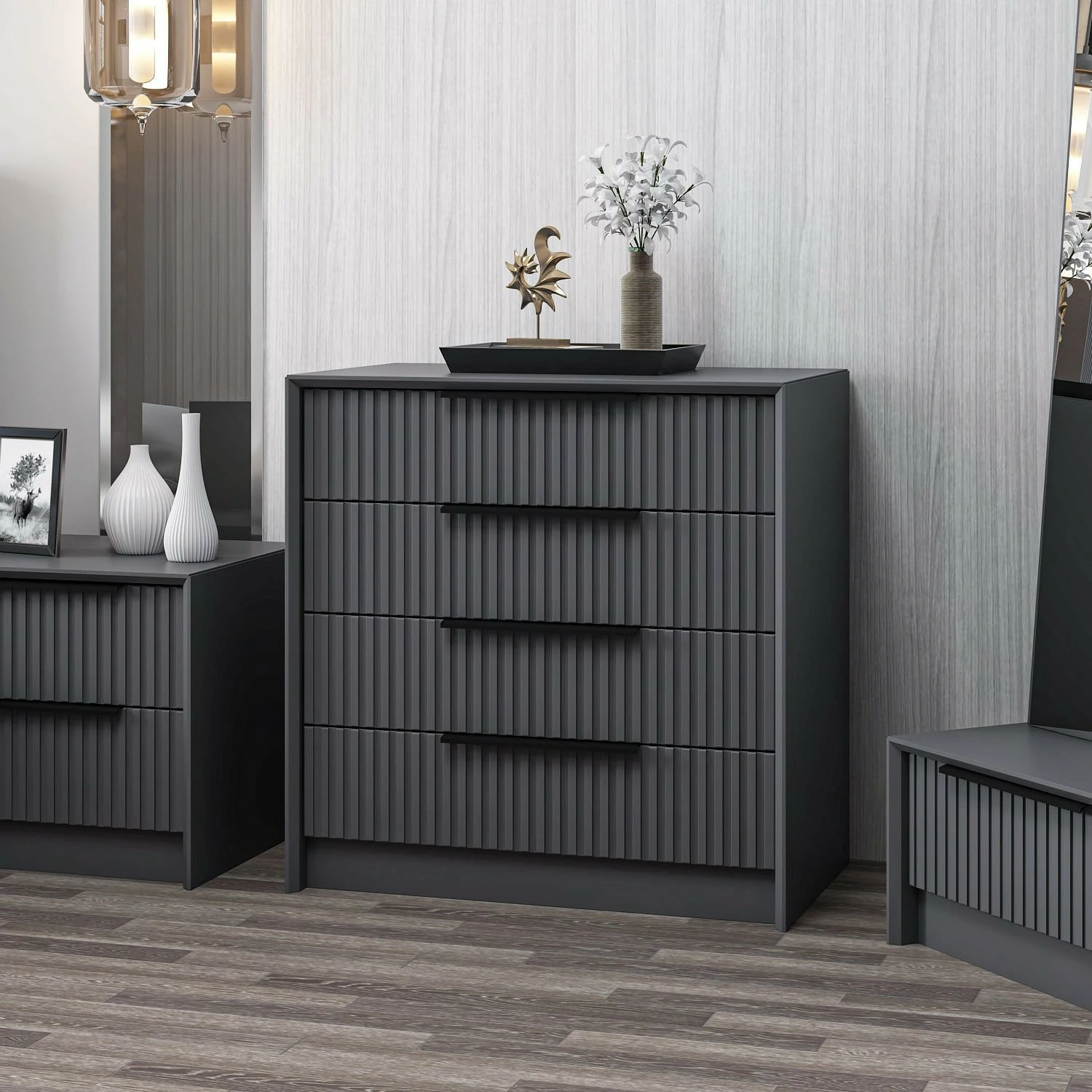 Komodë Hanah Home, Kale Luxe, anthracite, 72x77x45cm