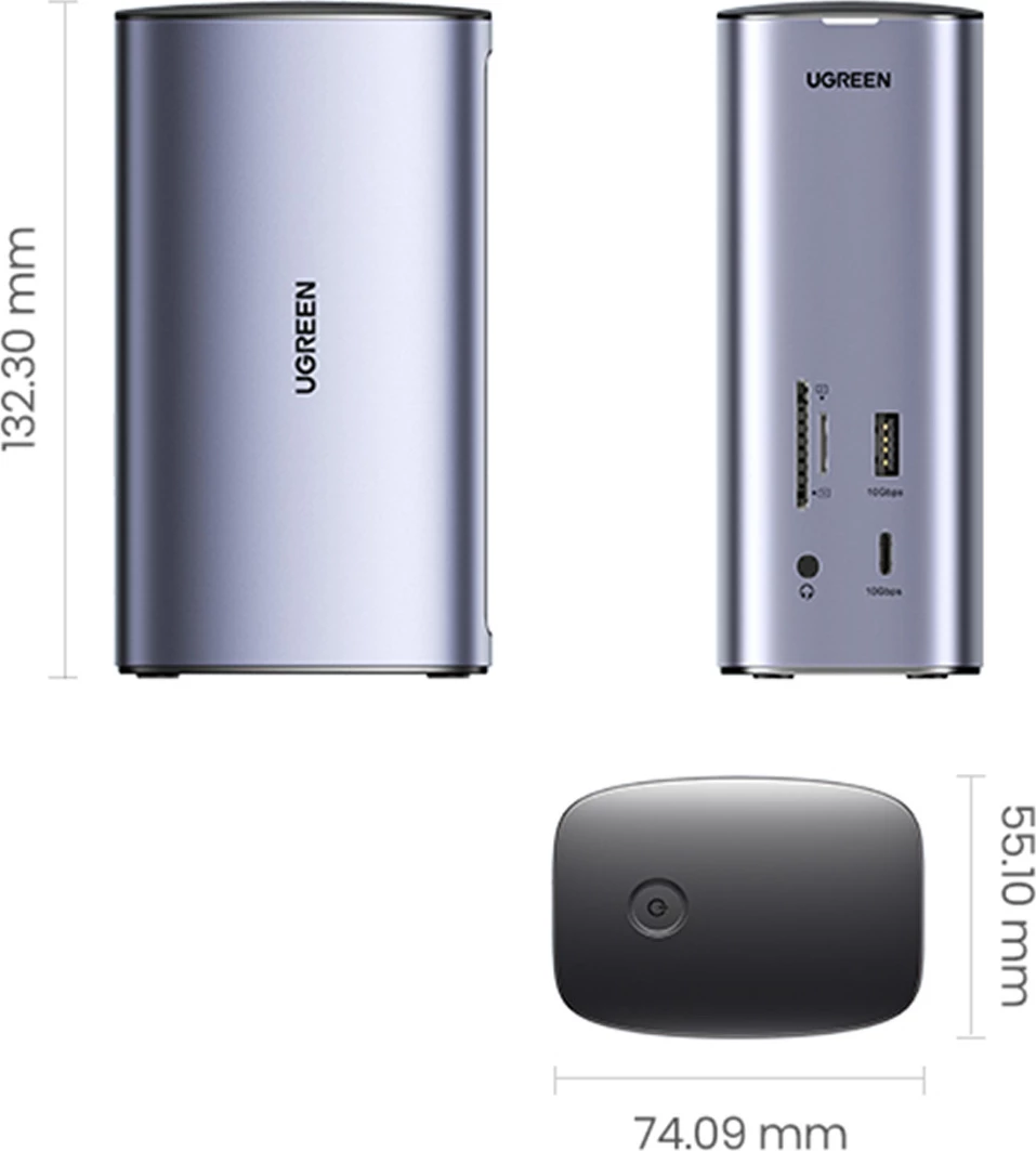 HUB multifunksional Ugreen CM555 12-në-1, USB-C, HDMI, DP, RJ45, SD/TF, Gri