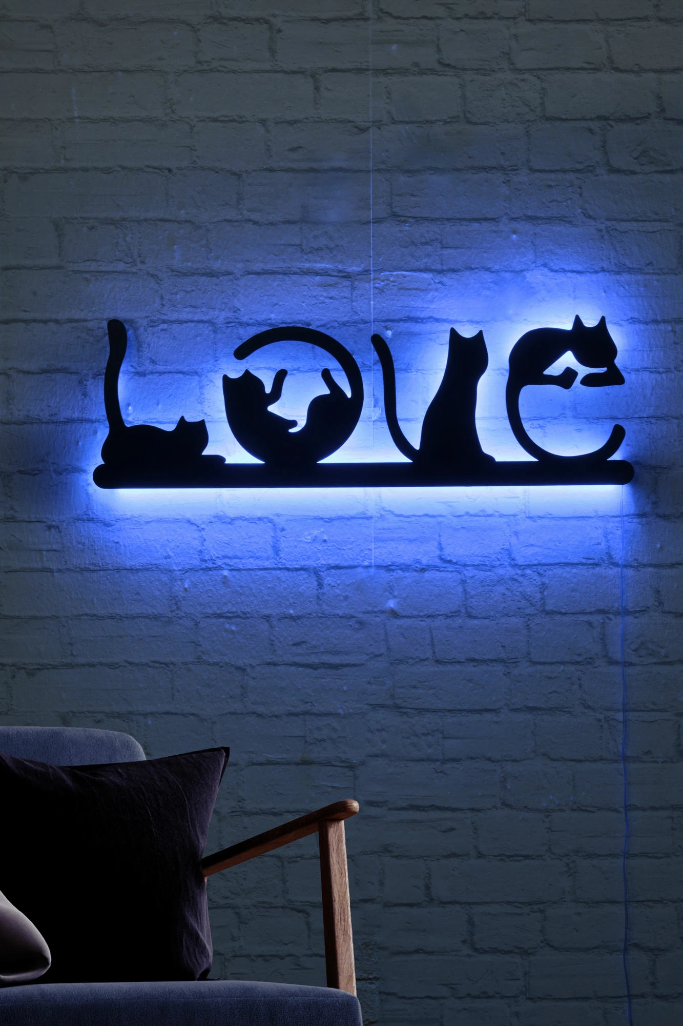 Dritë dekorative LED, Cat Love, ngjyrë kaltër
