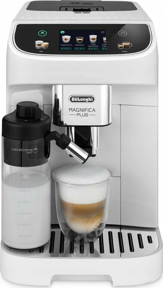 Makinë espresso automatike DeLonghi Magnifica Plus ECAM320.60.W, 15 bar, 1450 W, rezervuar 1.9 L, ekran me prekje 3.5", me mulli, LatteCrema Hot, e bardhë