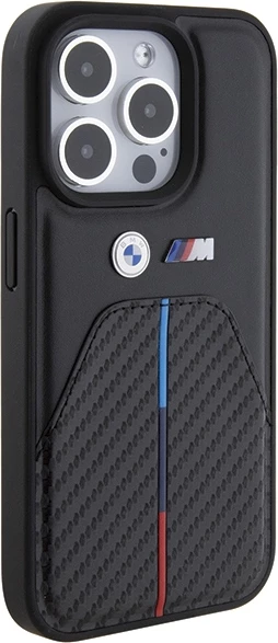 Mbështjellës BMW Stamped Tricolor Stripe për iPhone 15 Pro, i zi