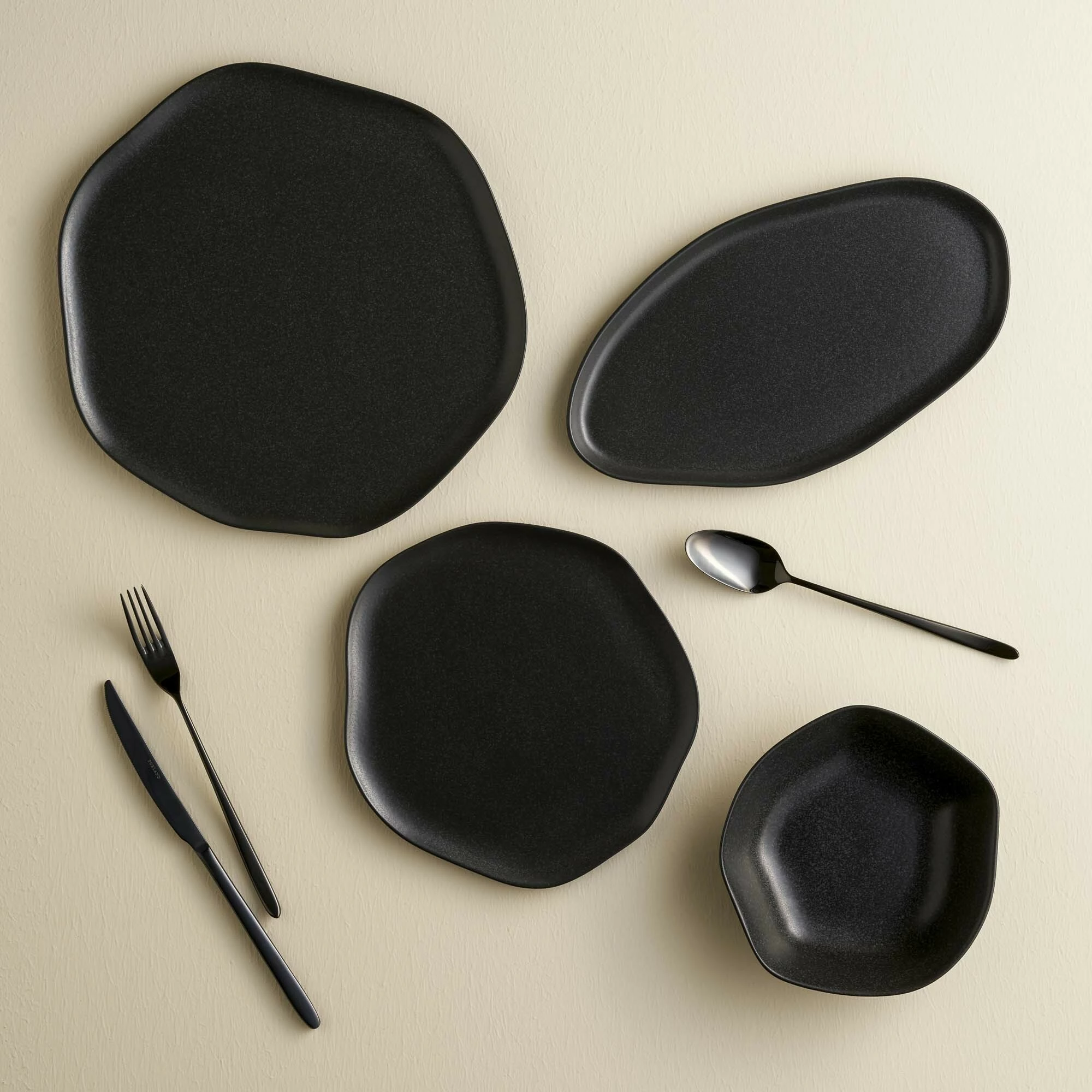 Tas trekëndor Porland Seasons Coal 200 mm, 820 ml, porcelan, i zi, set 6 copë