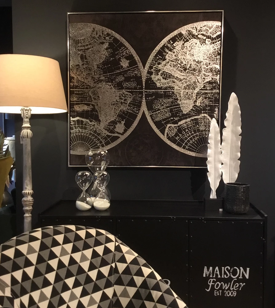 Pikturë dekorative hartë, kanavacë, dru, ngjyrë e zezë-argjend, 100x100x5cm