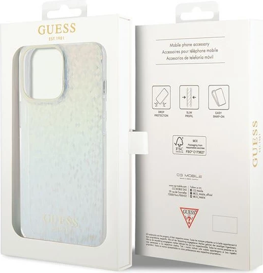 Mbështjellës Guess IML Faceted Mirror Disco Iridescent për iPhone 15 Pro Max, shumëngjyrësh