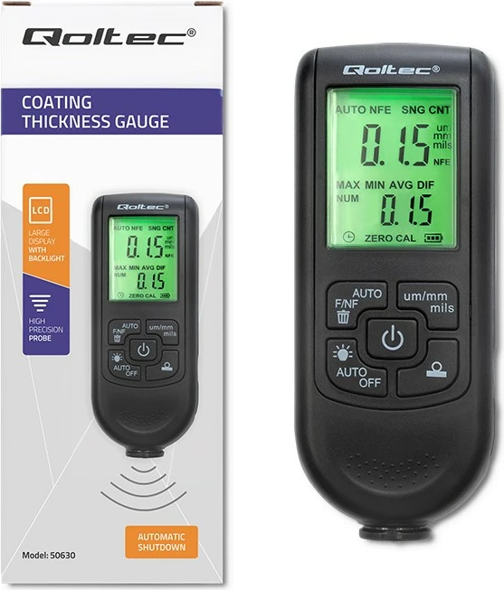 Matës trashësie boje Qoltec 50630 me ekran LCD, i zi