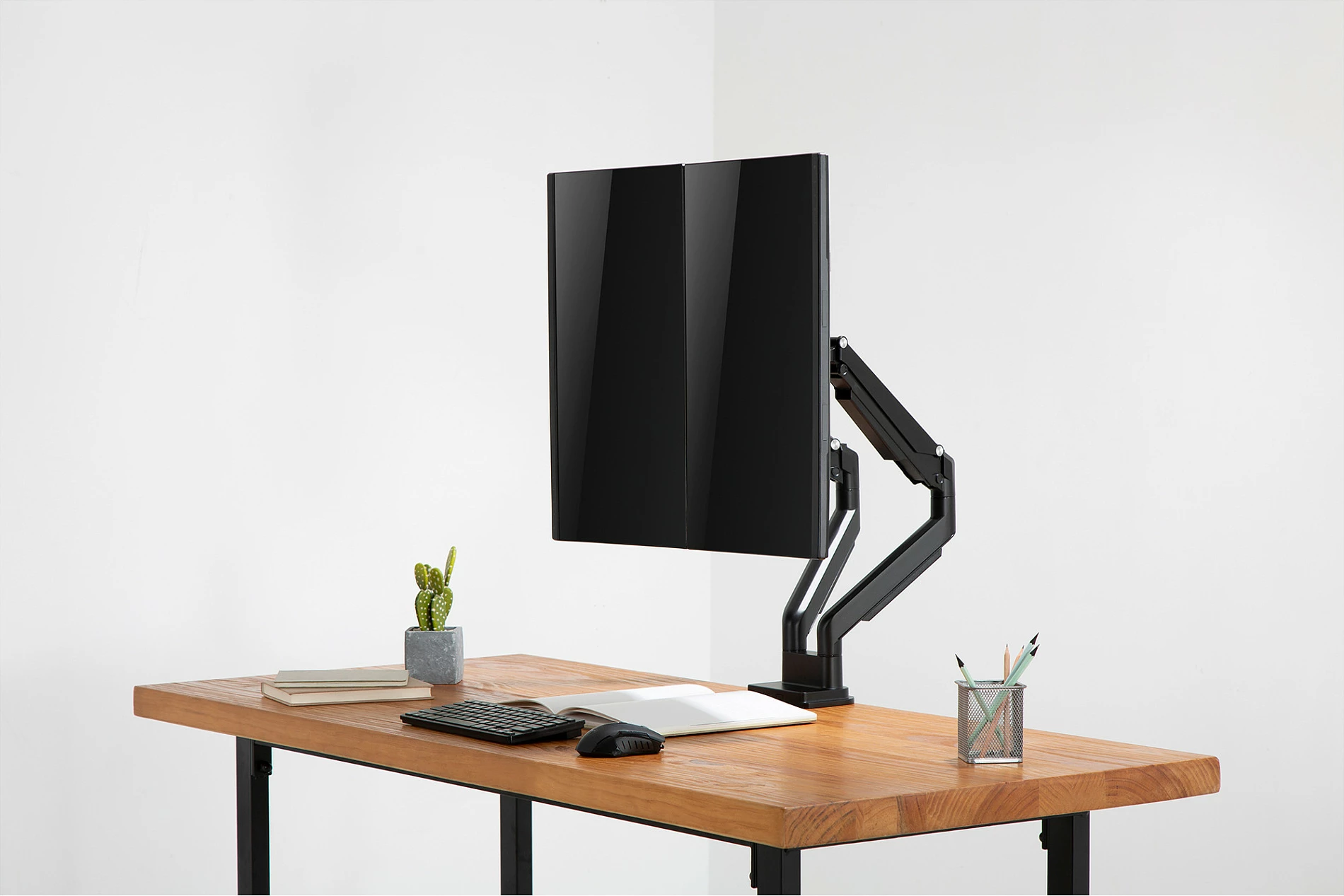 Mbajtës dy monitorësh Digitus Universal Dual me gas spring, VESA 75/100, 15"-32", deri 9 kg, clamp, i zi