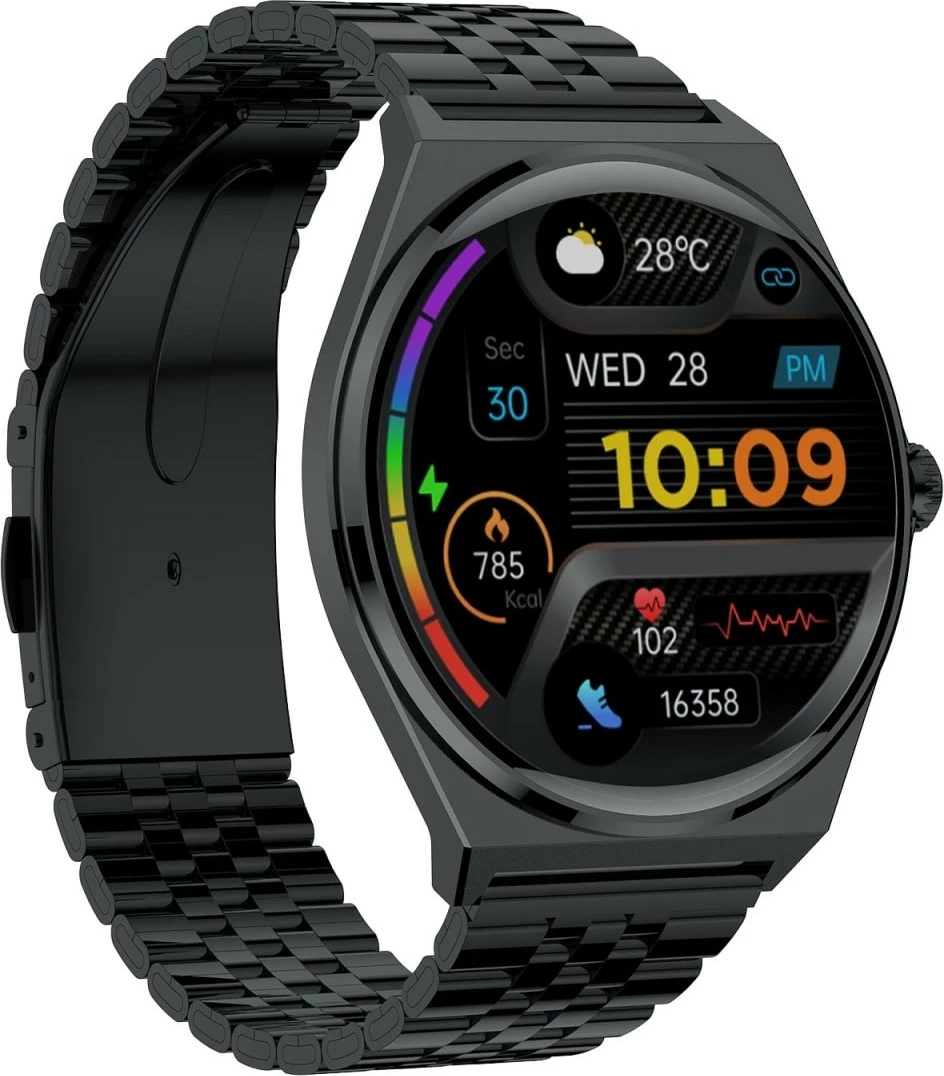 Smartwatch EcoWatch EW05, 1.43'' AMOLED, 200 mAh, i zi, set me rrip silikoni dhe metalik