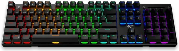 tastierë mekanike USB HAVIT Gamenote HV-KB498L, Outemu Blue, 104 taste, RGB, US layout me karaktere SLO, me pushim dore, e zezë