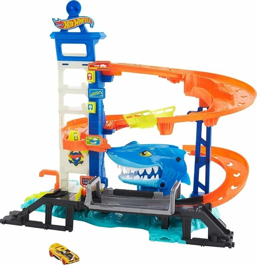 Set pistë makinash Hot Wheels City Port Shark Attack HDP06, me 1 makinë