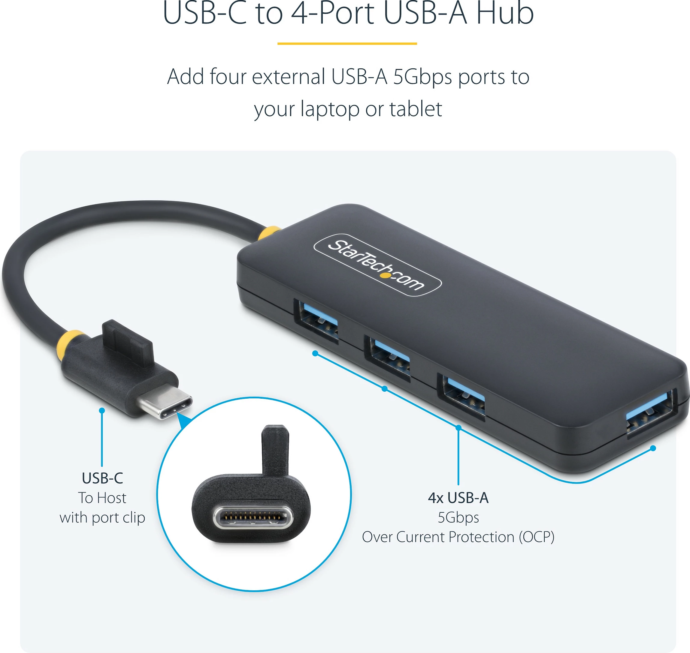 Hub USB-C StarTech 4-Port USB 3.2 Gen 1, 4x USB-A 5Gbps, i zi