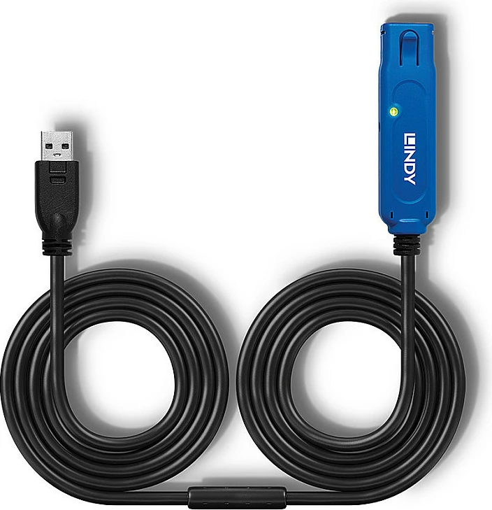 Kabllo zgjatëse aktive USB 3.0 Lindy 10m, USB-A Mashkull në USB-A Femër, 5 Gbps, zezë/kaltër