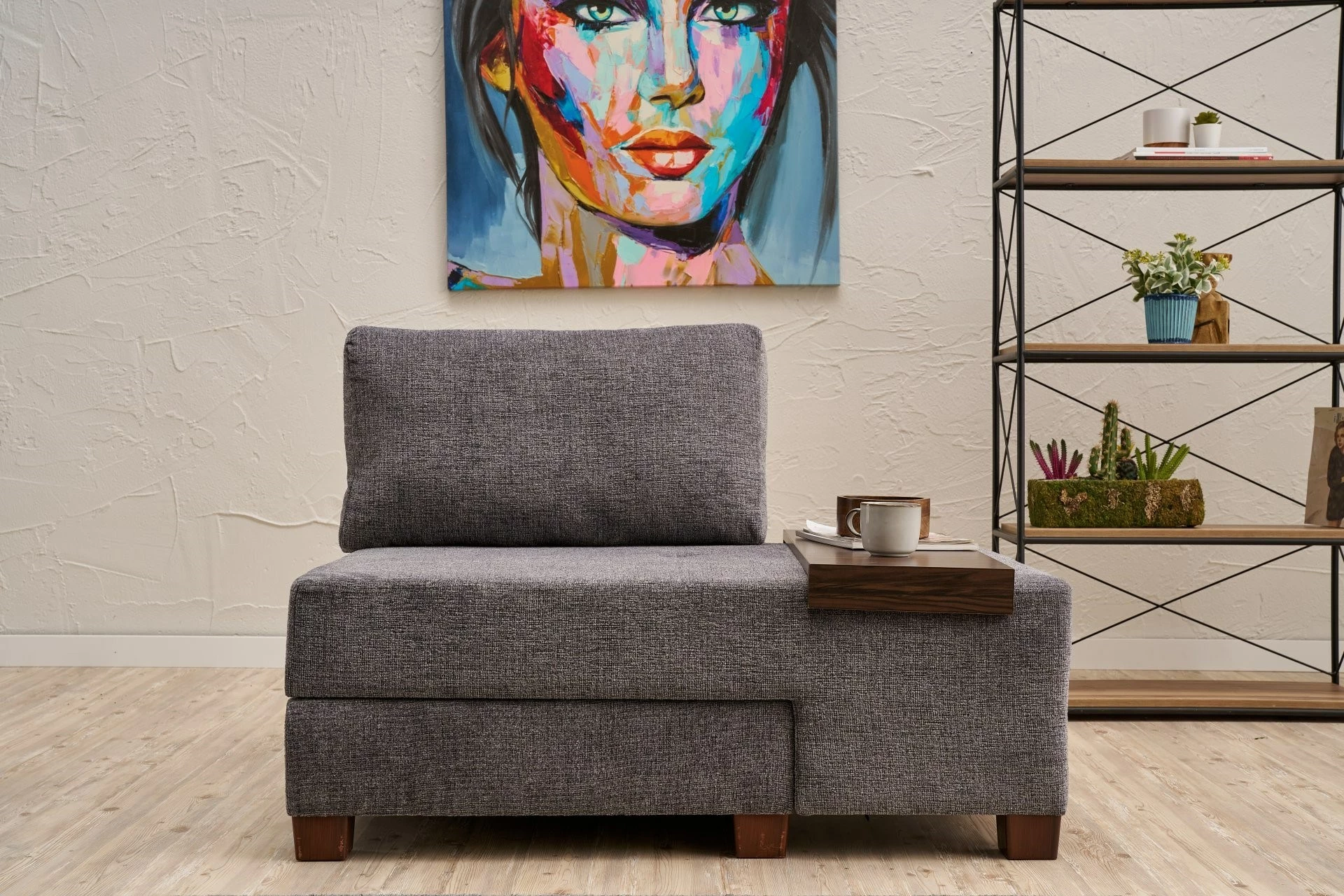 Krevate-kolltuk një vendësh, Atelier del Sofa, Perenna Chenille, e djathtë, ngjyrë gri