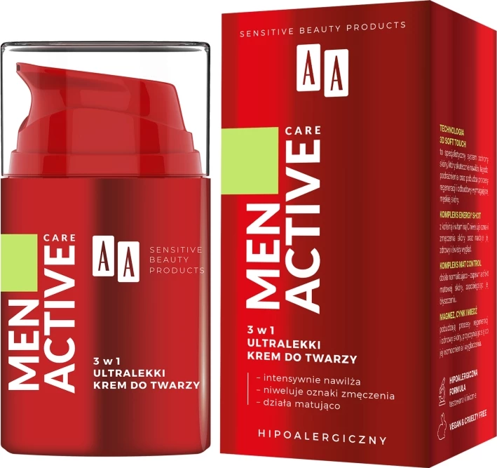 Krem fytyre për meshkuj AA Men Active Care 3-in-1 Ultra-Light 50ml