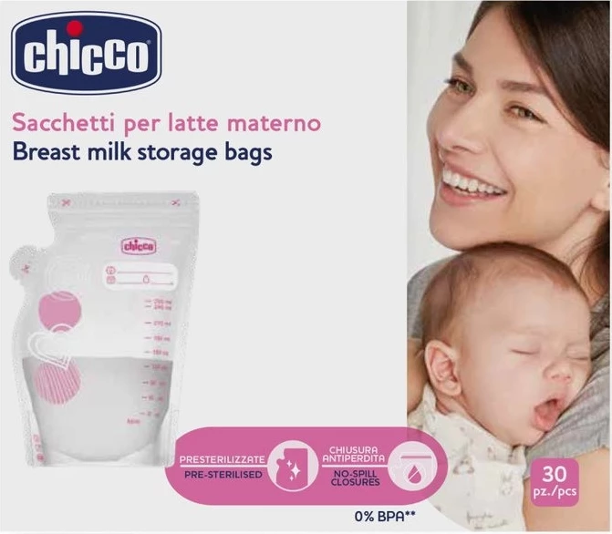 Qese për ruajtje të qumështit të gjirit Chicco, 30 copë