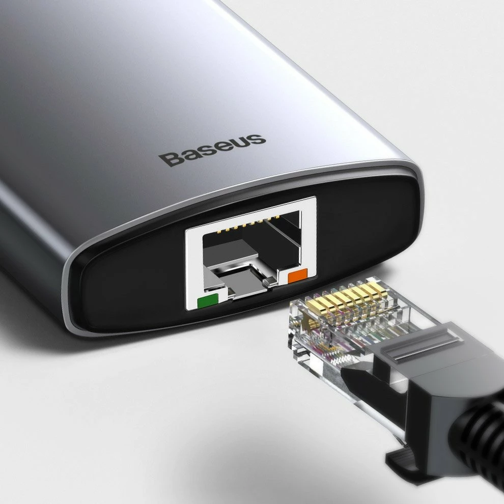 HUB Baseus Metal Gleam 8in1, USB-C, HDMI 4K, RJ45, 100W PD, Gri