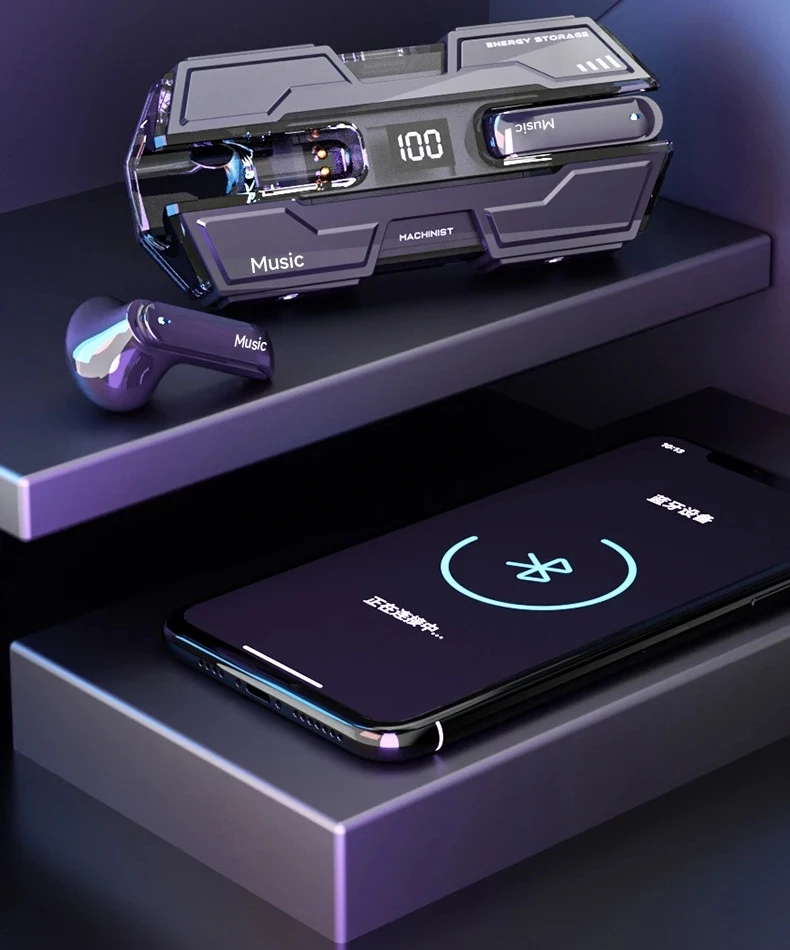 Kufje Wireless me Kuti Karikimi dhe Ekran LED për Kontroll Baterie