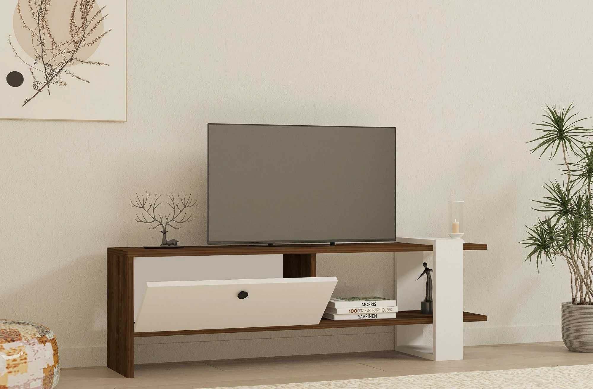 Mbajtës TV Hanah Home, Gaye, ngjyrë arre, e bardhë