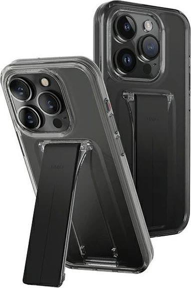 Mbështjellës UNIQ Heldro Mount me stand, për iPhone 15 Pro 6.1", smoke