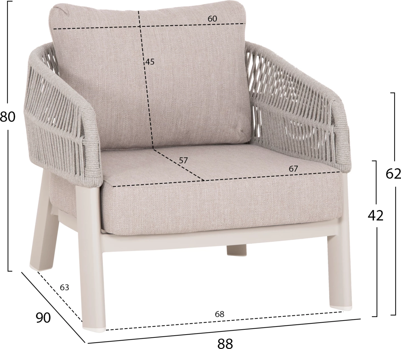 Set lounge për jashtë, 4 pjesë, MAHAL FH6424.02, alumin krem i bardhë, litar dhe olefin bezhë