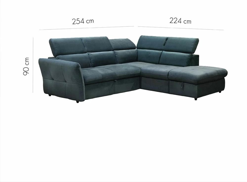 Kënd divan shtrat Monserat, kënd i djathtë, ngjyrë petrol, 254x224x90