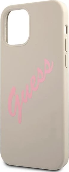 Mbështjellës Guess GUHCP12MLSVSGP për iPhone 12/12 Pro 6.1", silikon, hirtë/rozë