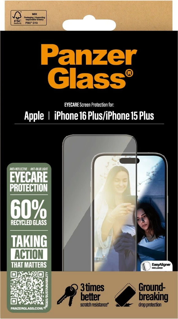 Mbrojtës ekrani PanzerGlass EyeCare për iPhone 16/15 Plus