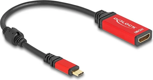Adapter DeLOCK USB-C në HDMI 8K 60Hz HDR, 0.2m, kuqe/zezë