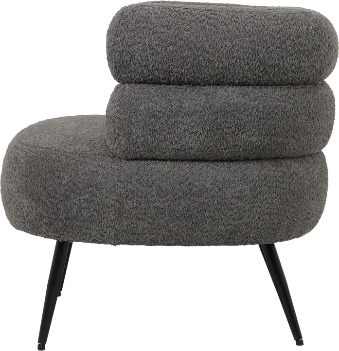 Karrige Foleja, pëlhurë boucle, ngjyrë gri e errët, këmbë metalike të zeza, 76x75x72cm