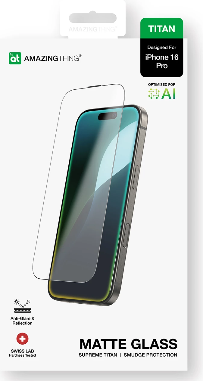 Xham mbrojtës AmazingThing Titan Matte Glass për iPhone 16 Pro, transparent/mat